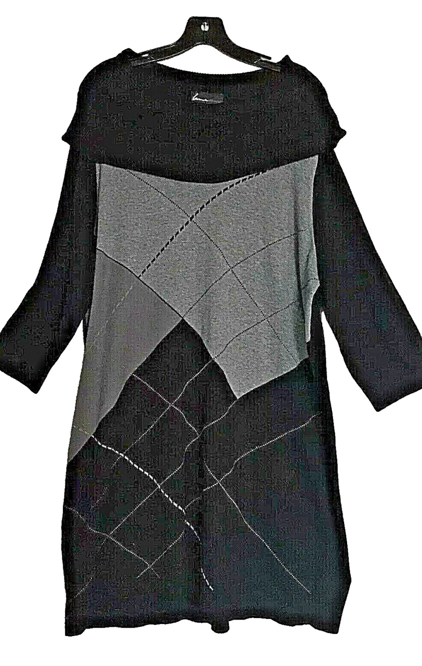 New LANE BRYANT Black Gray Argyle Cowl Cotton Sweater Dress XL 1X 22 24 NWT $80